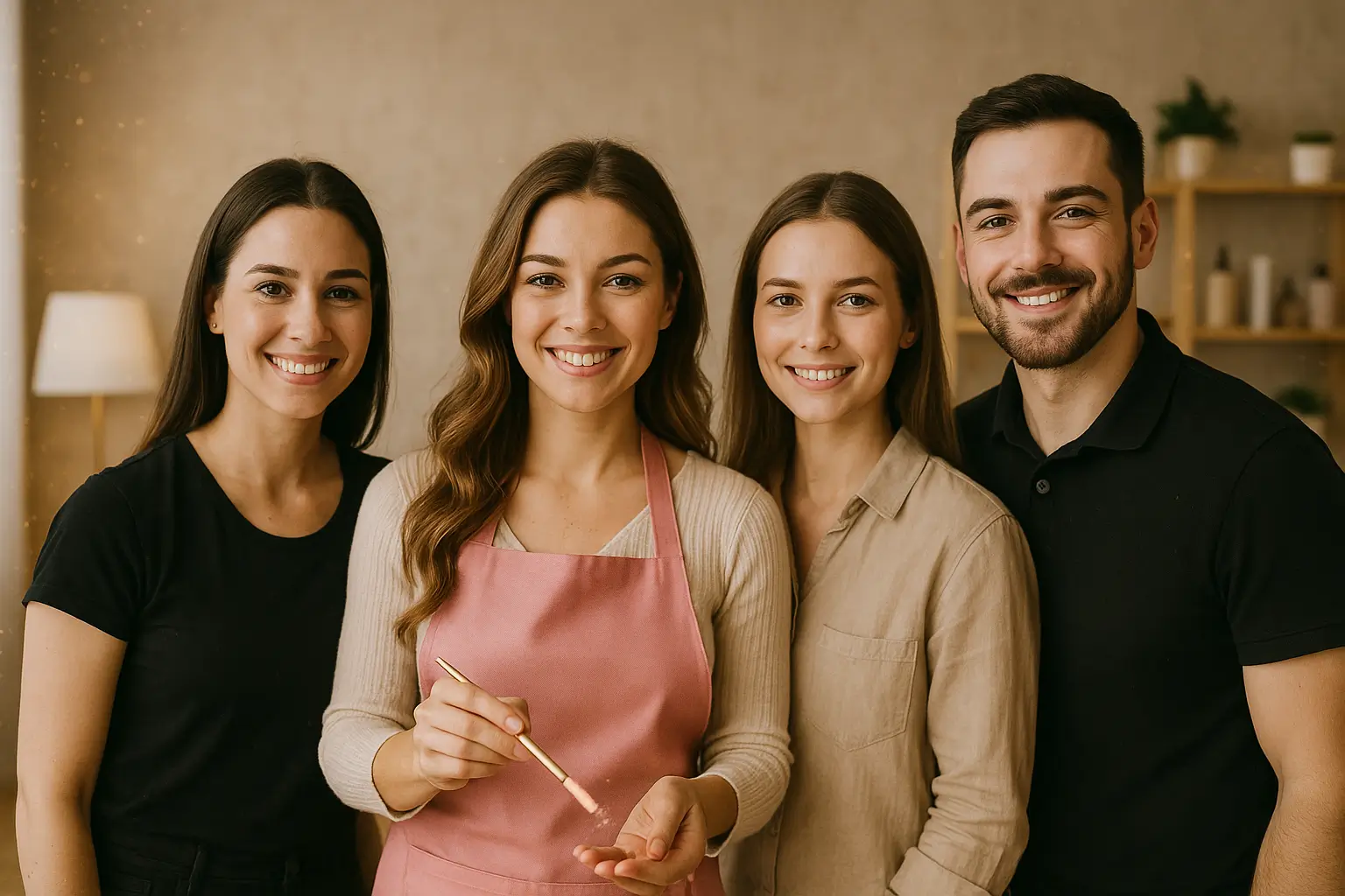 групповое фото с золотисто розовым акцентом